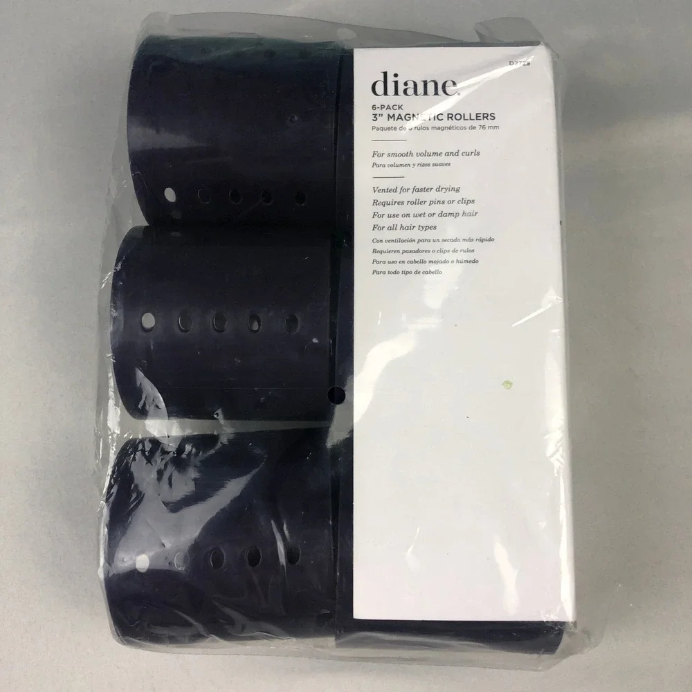 NEW Diane 3-Inch Magnetic Hair Rollers 6 Pack Vented D2725 For All Hair Types